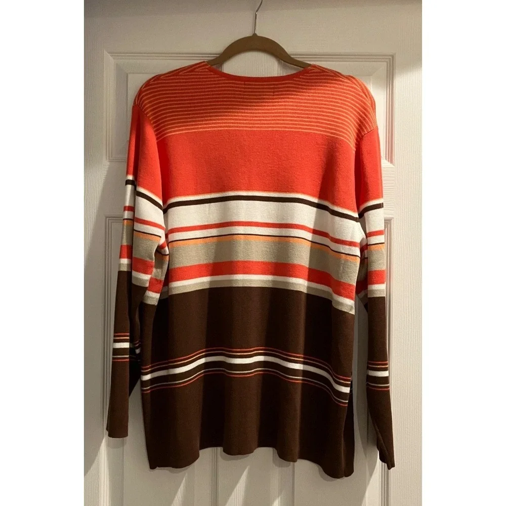Requirements NWT Sz‎ 1X Wmn Stripe Button Cardigan Sweater Brown Coral Long Slv